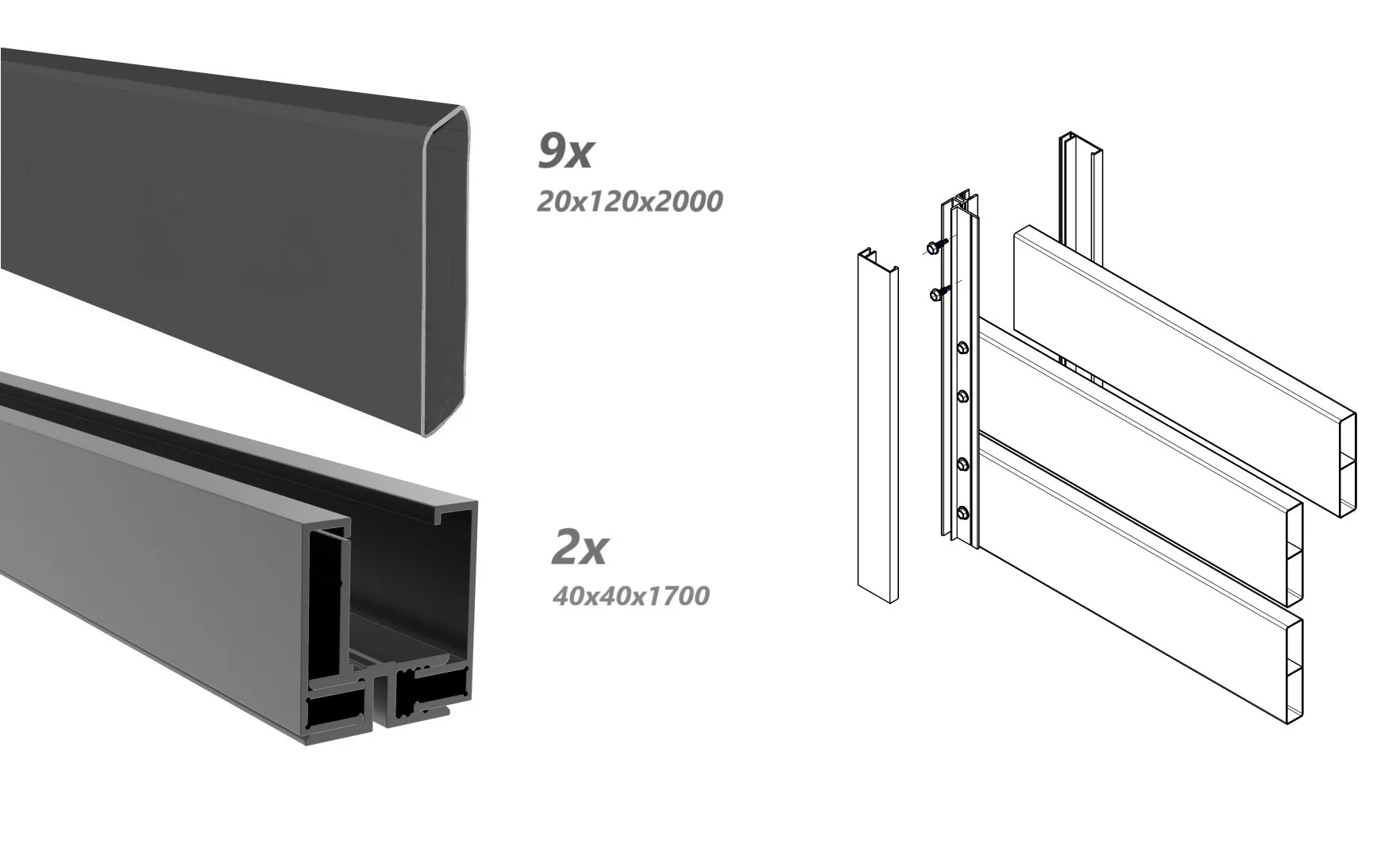 Ogrodzenie aluminiowe z listwą 20x120, 1,7x2m - Image 2