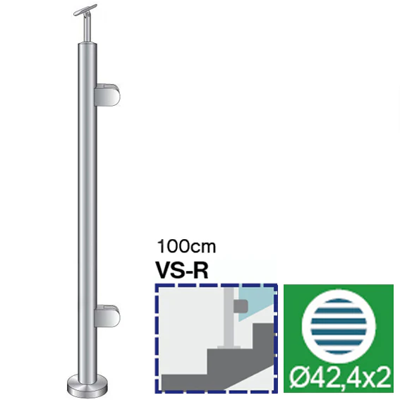 Słupek nierdzewny D42,4 - 2xSzkło h=100cm - Image 2