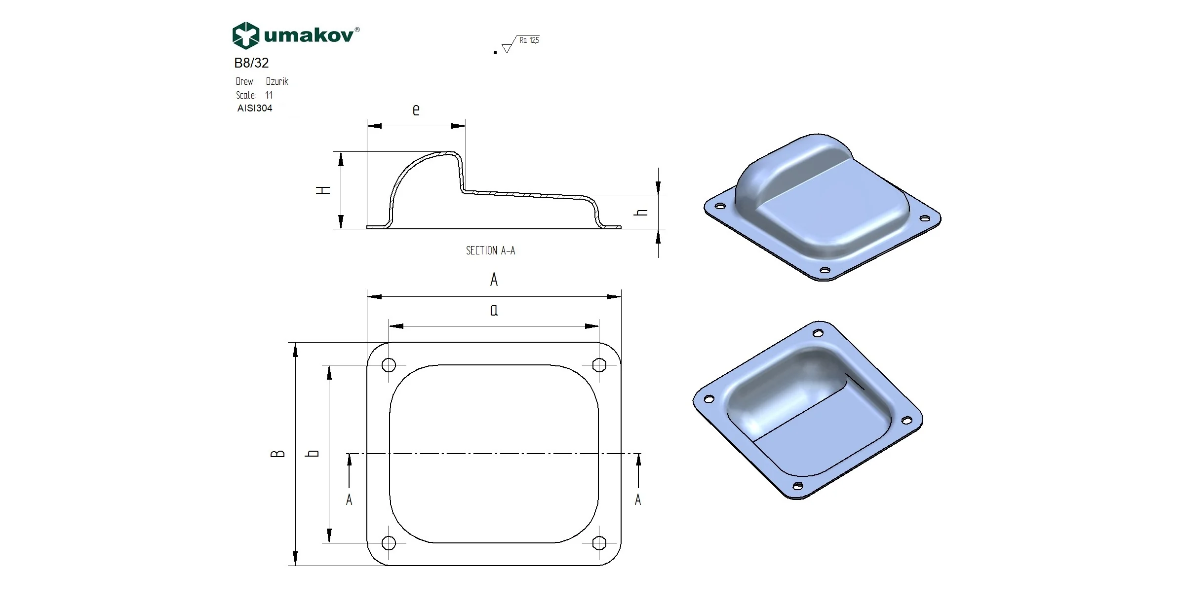 Stoper do bramy inox, 158x138x50mm - Image 2