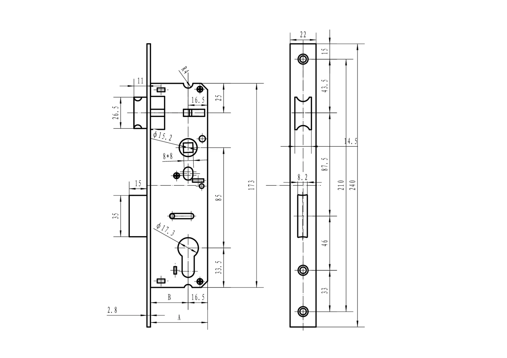 Zamek 40x40mm AISI304